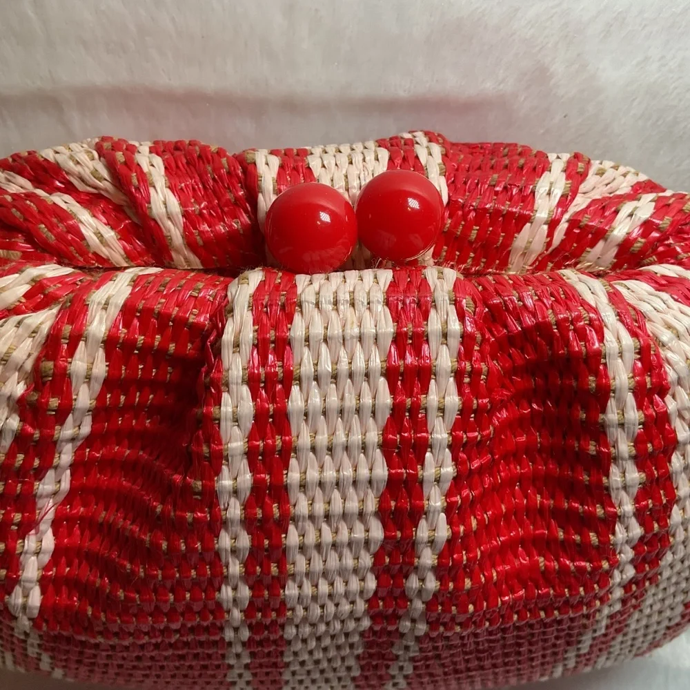 New Kate Spade Scrunchy Convertible Kisslock Clutch Heirloom Straw - Picture 2 of 8